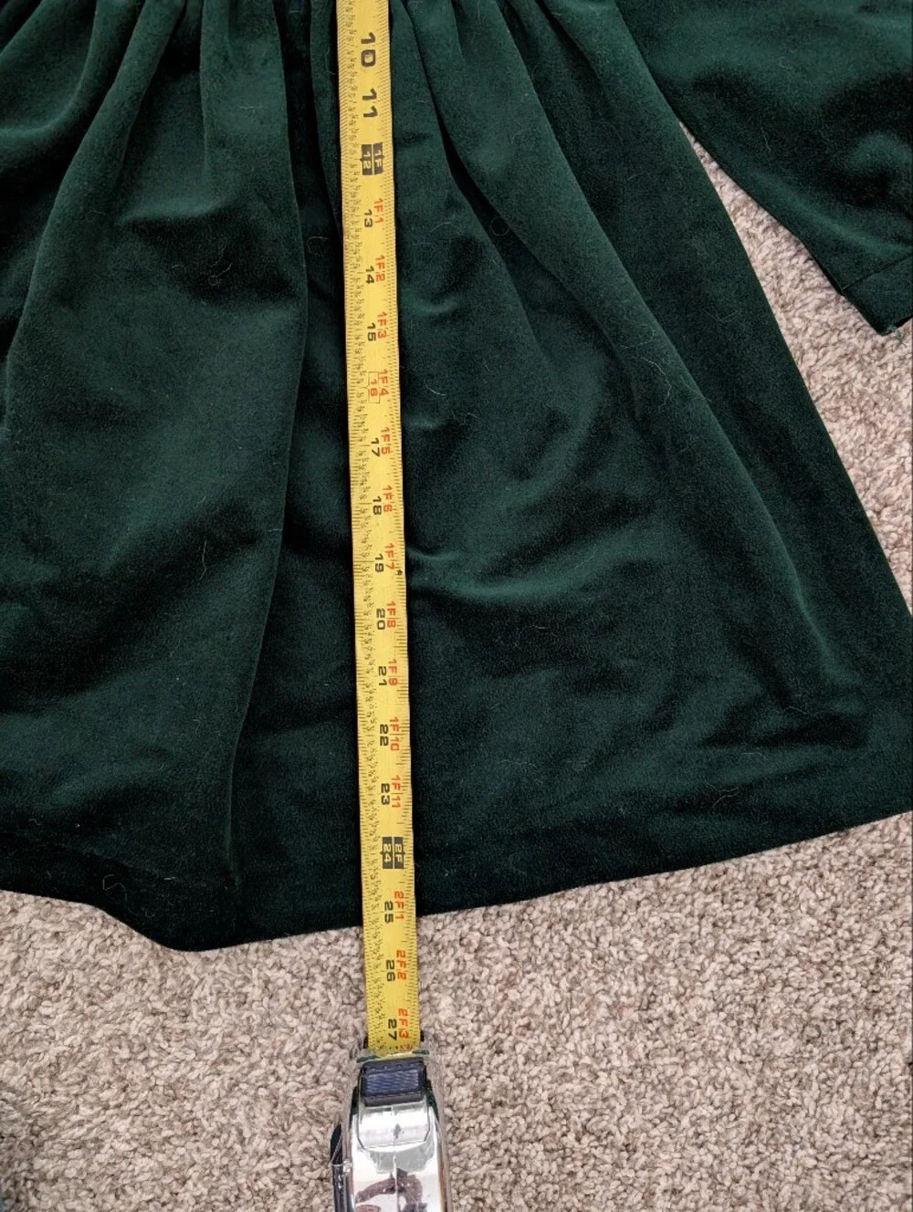 Vtg 90s Bonnie Jean Dark Green Velvet Dress with White Lace and Red Rose Accents